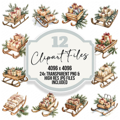 Wooden Sled with Gifts Clipart Set (DDD007577)