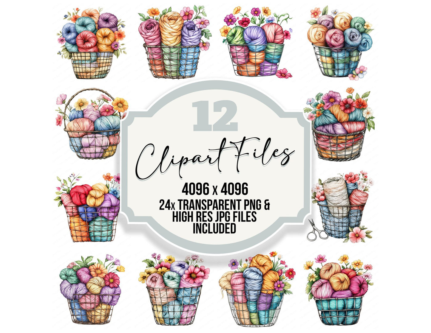 Wool Basket with Florals Clipart Set (DDD007586)