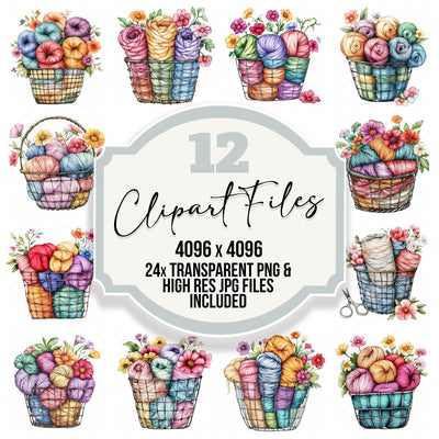 Wool Basket with Florals Clipart Set (DDD007586)