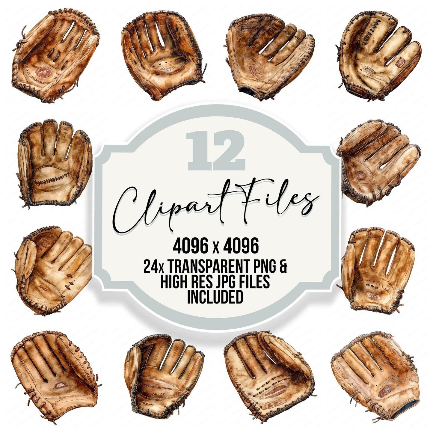 Worn Baseball Glove Clipart Set (DDD007590)