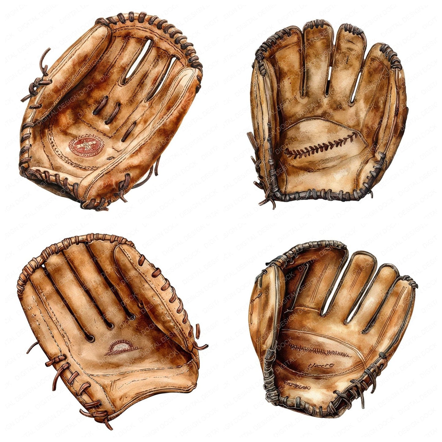 Worn Baseball Glove Clipart Set (DDD007590)