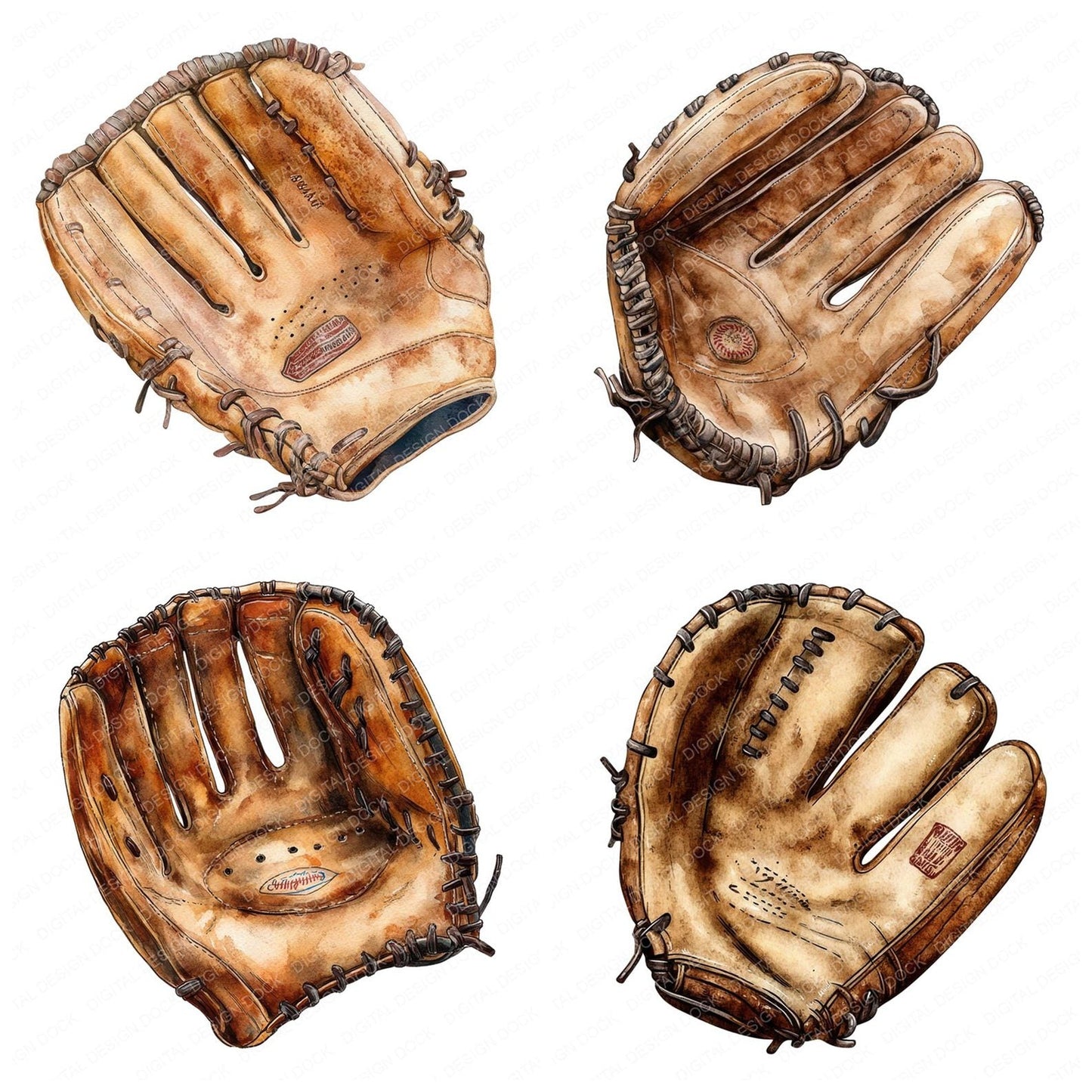 Worn Baseball Glove Clipart Set (DDD007590)