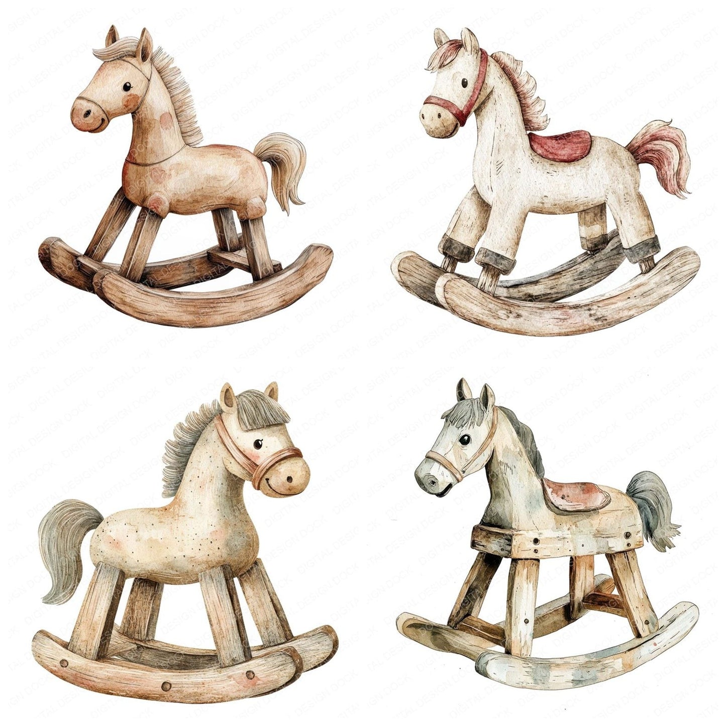 Worn Rocking Horse Clipart Set (DDD007592)
