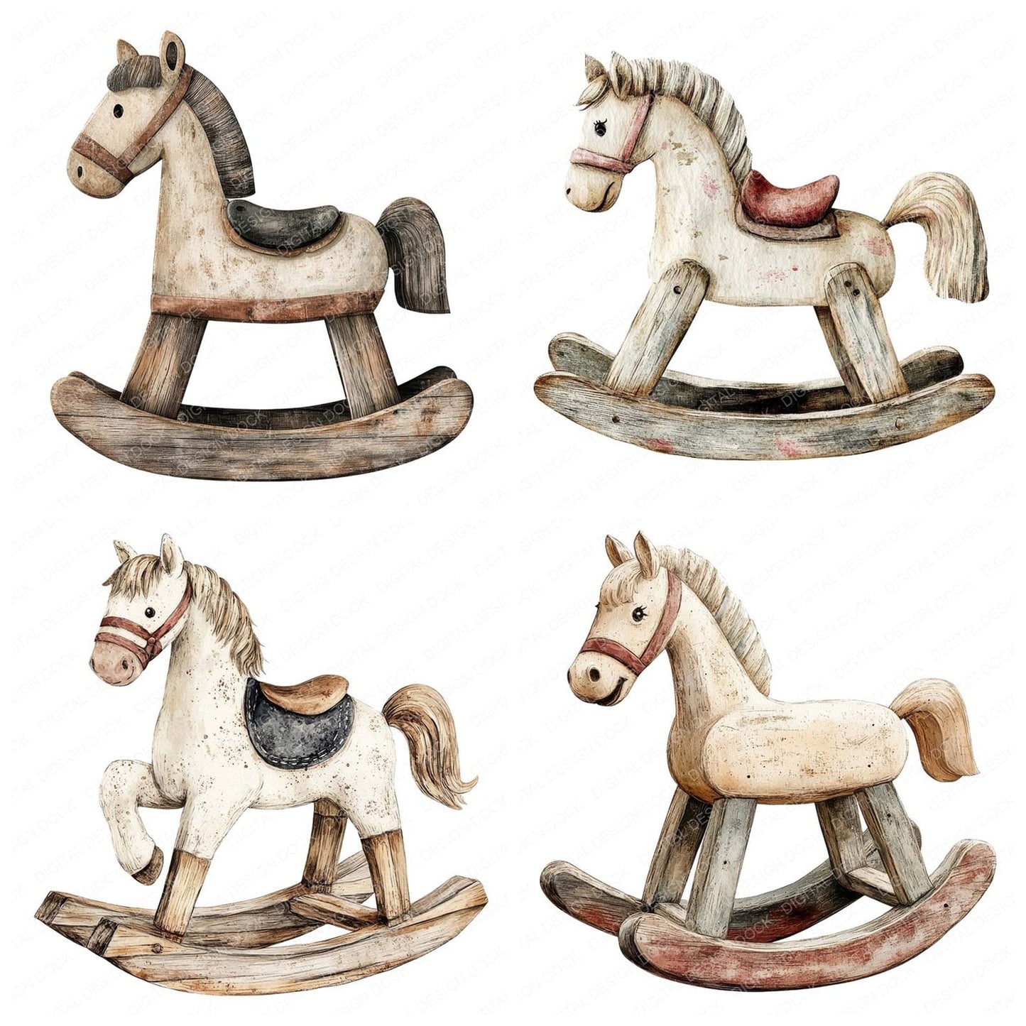 Worn Rocking Horse Clipart Set (DDD007592)