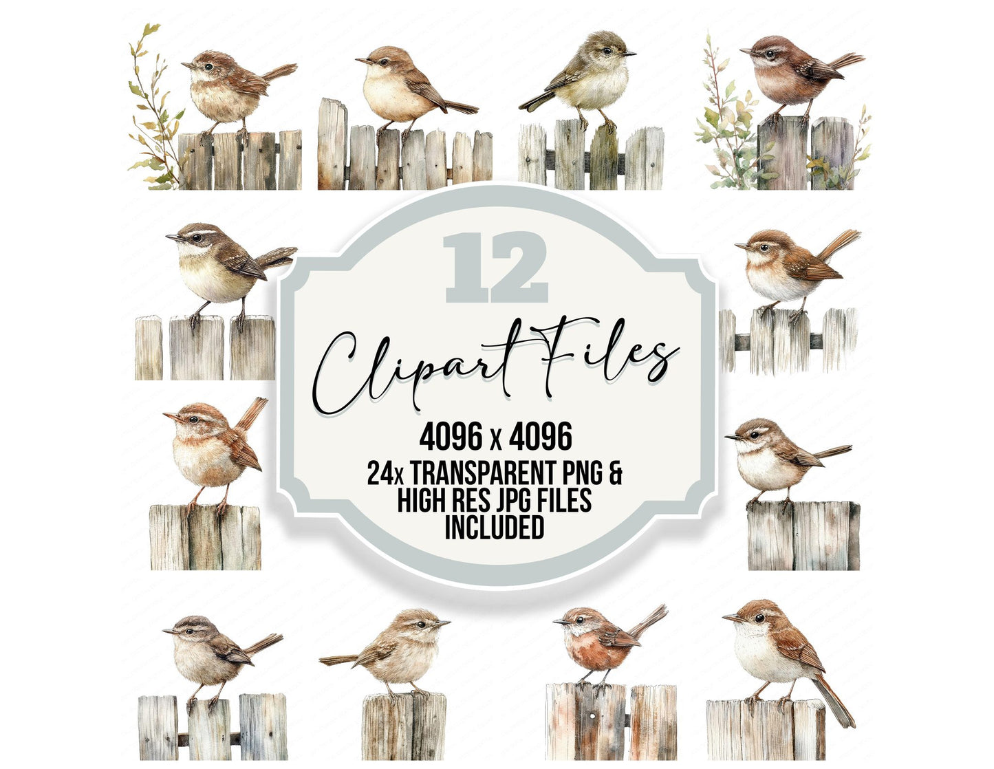 Wren on a Fence Clipart Set (DDD007596)