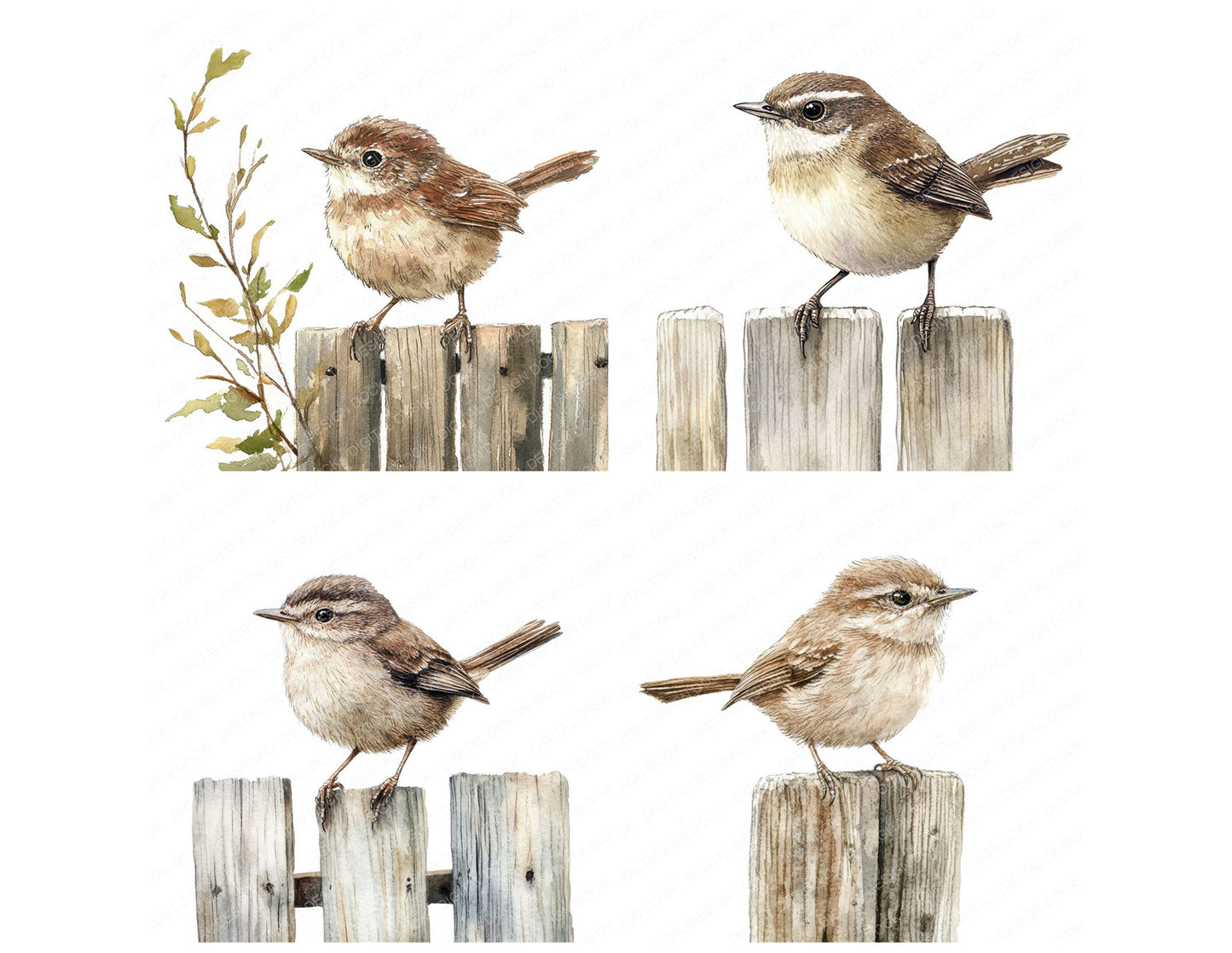 Wren on a Fence Clipart Set (DDD007596)