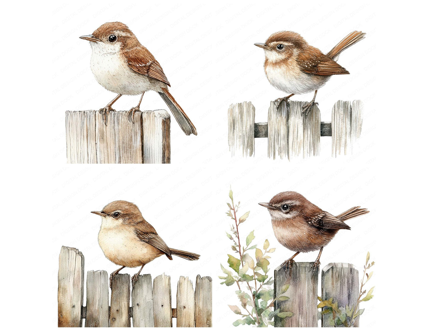 Wren on a Fence Clipart Set (DDD007596)