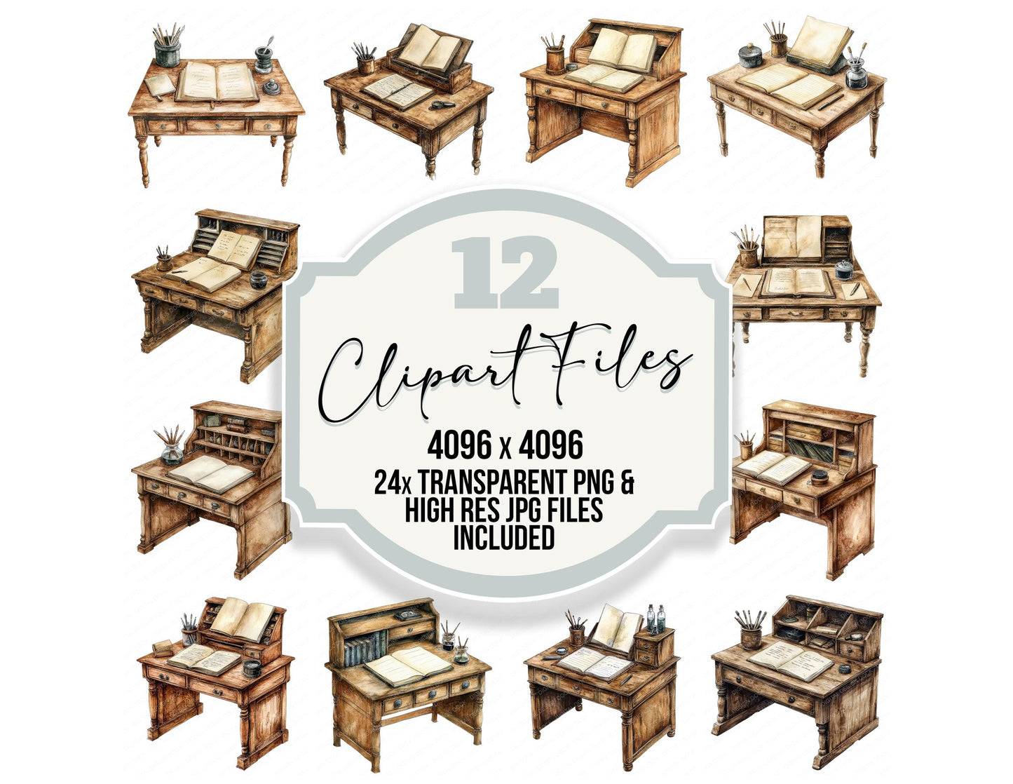Writing Desk with Inkwell Clipart Set (DDD007597)