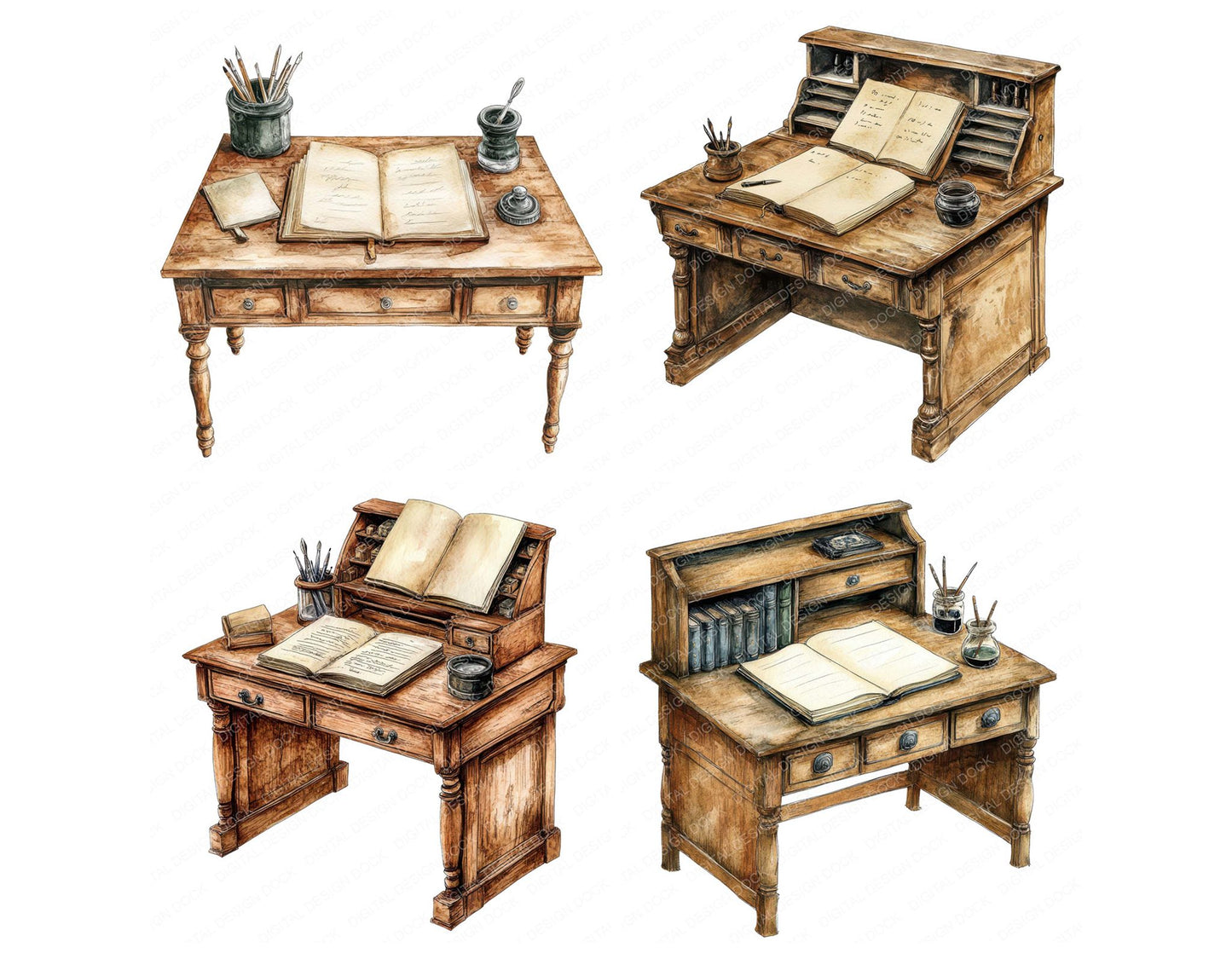 Writing Desk with Inkwell Clipart Set (DDD007597)