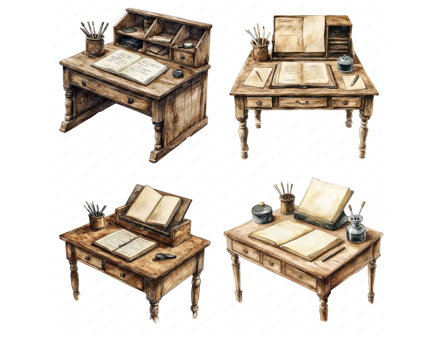 Writing Desk with Inkwell Clipart Set (DDD007597)