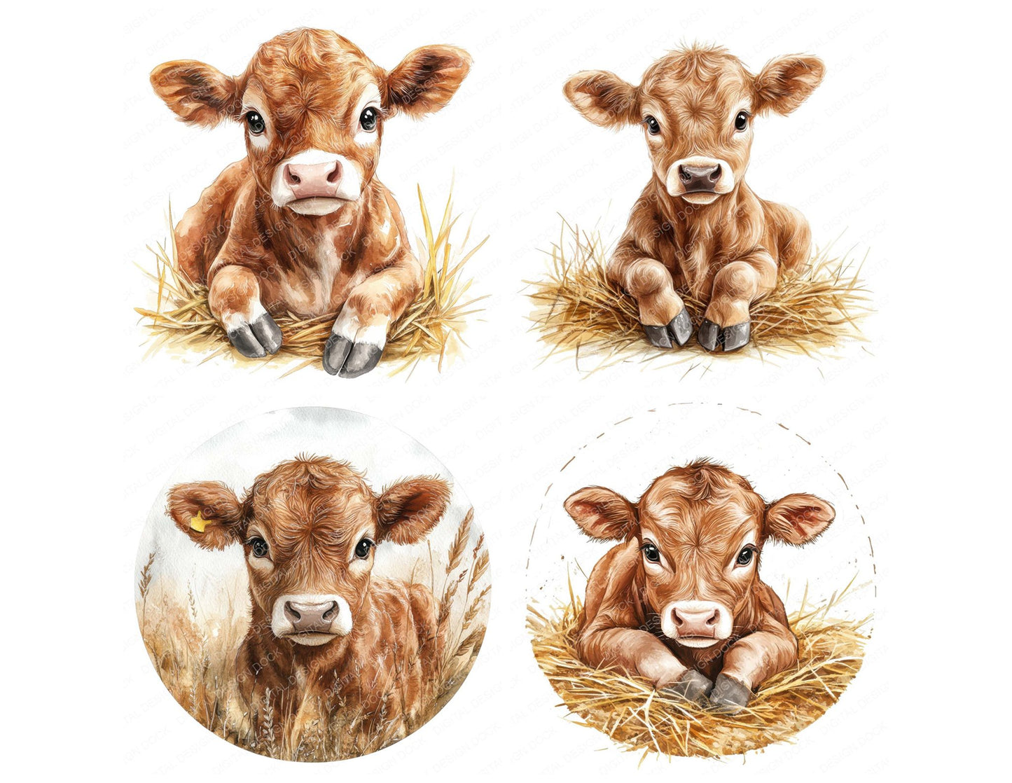 Young Brown Cow Clipart Set (DDD007602)