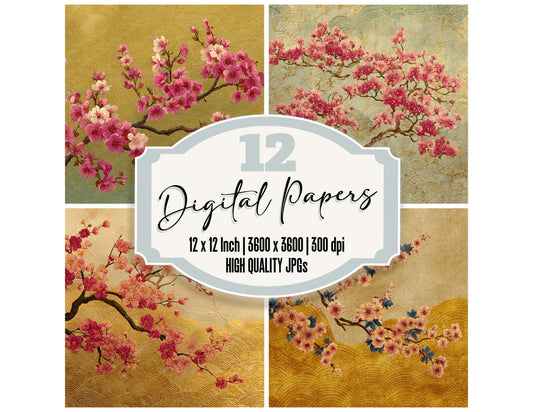 Blossom Wave Hokusai digital paper pack designed for background pages in junk journaling and paper craft projects