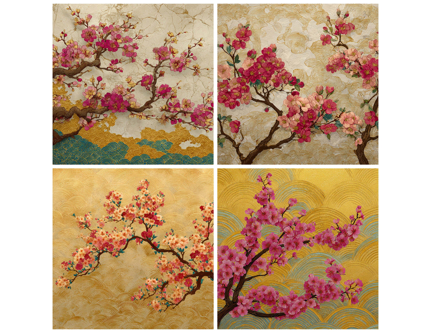 Preview layout showing Blossom Wave Hokusai papers arranged as background pages for junk journals and mixed media crafts