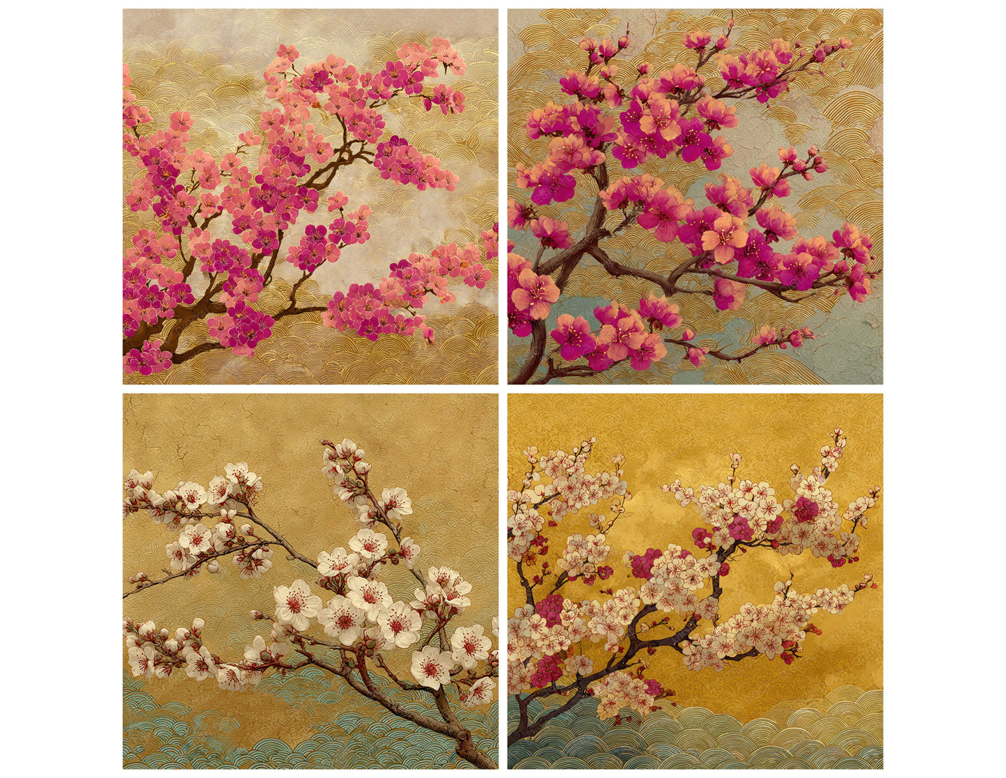 Close view of Blossom Wave Hokusai background papers highlighting collage composition and cohesive colour tones