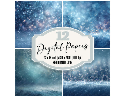Frost Glow Winter digital paper pack designed for background pages in junk journaling and paper craft projects