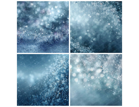 Preview layout showing Frost Glow Winter papers arranged as background pages for junk journals and mixed media crafts