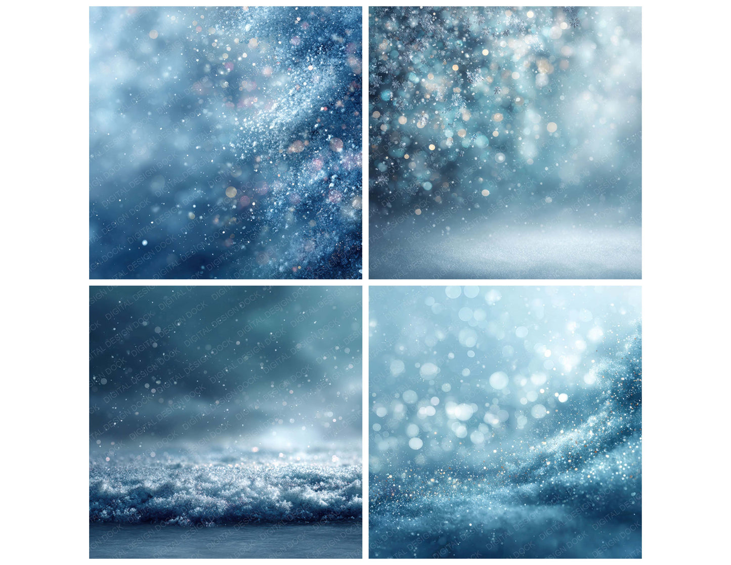 Close view of Frost Glow Winter background papers highlighting collage composition and cohesive colour tones