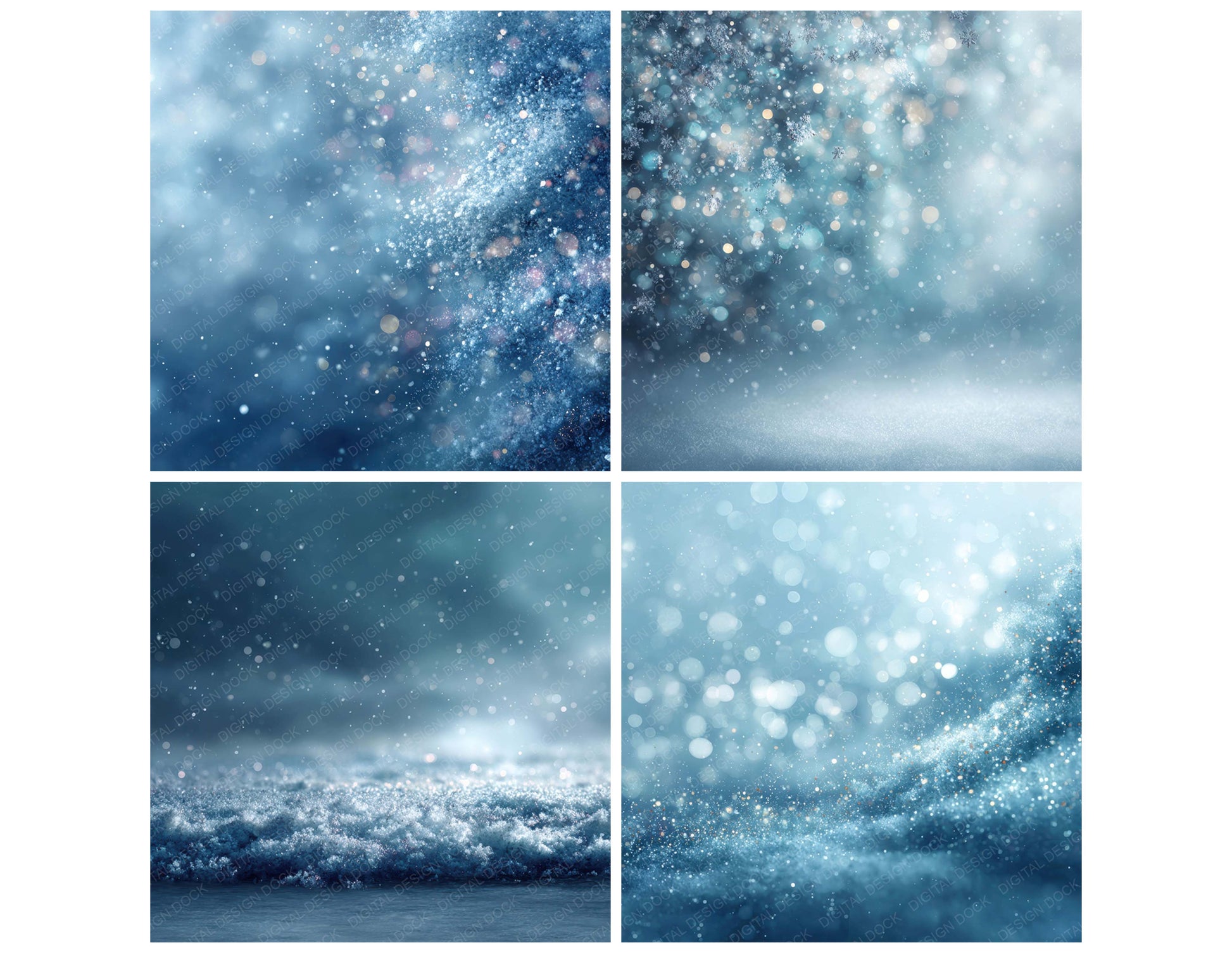 Close view of Frost Glow Winter background papers highlighting collage composition and cohesive colour tones
