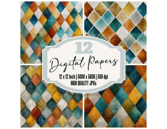 Geometric Mustard Linen digital paper pack designed for background pages in junk journaling and paper craft projects