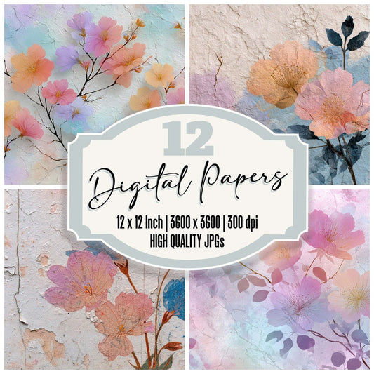 Almost White Rainbow Floral Wash Background Digital Paper Pack (DDD007748)