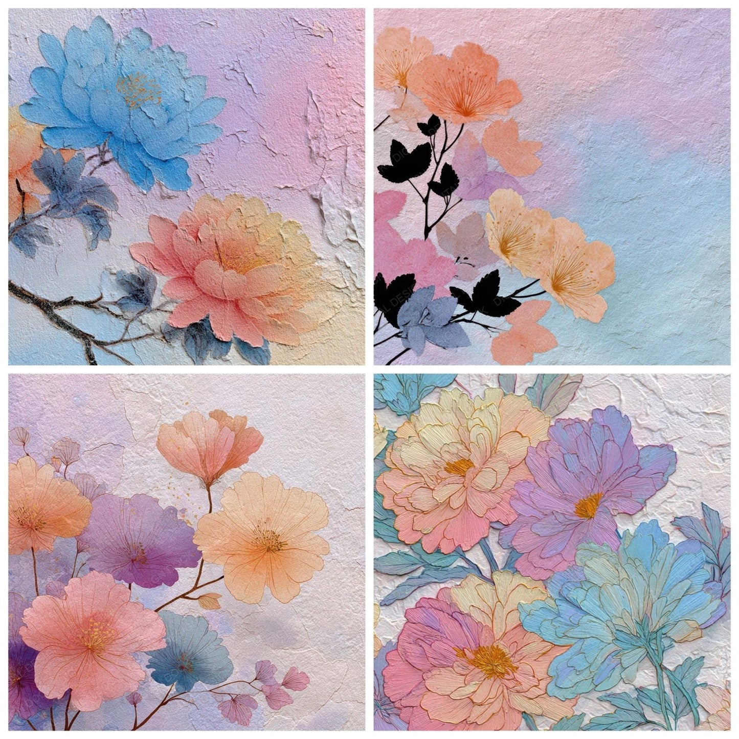 Almost White Rainbow Floral Wash Background Digital Paper Pack (DDD007748)