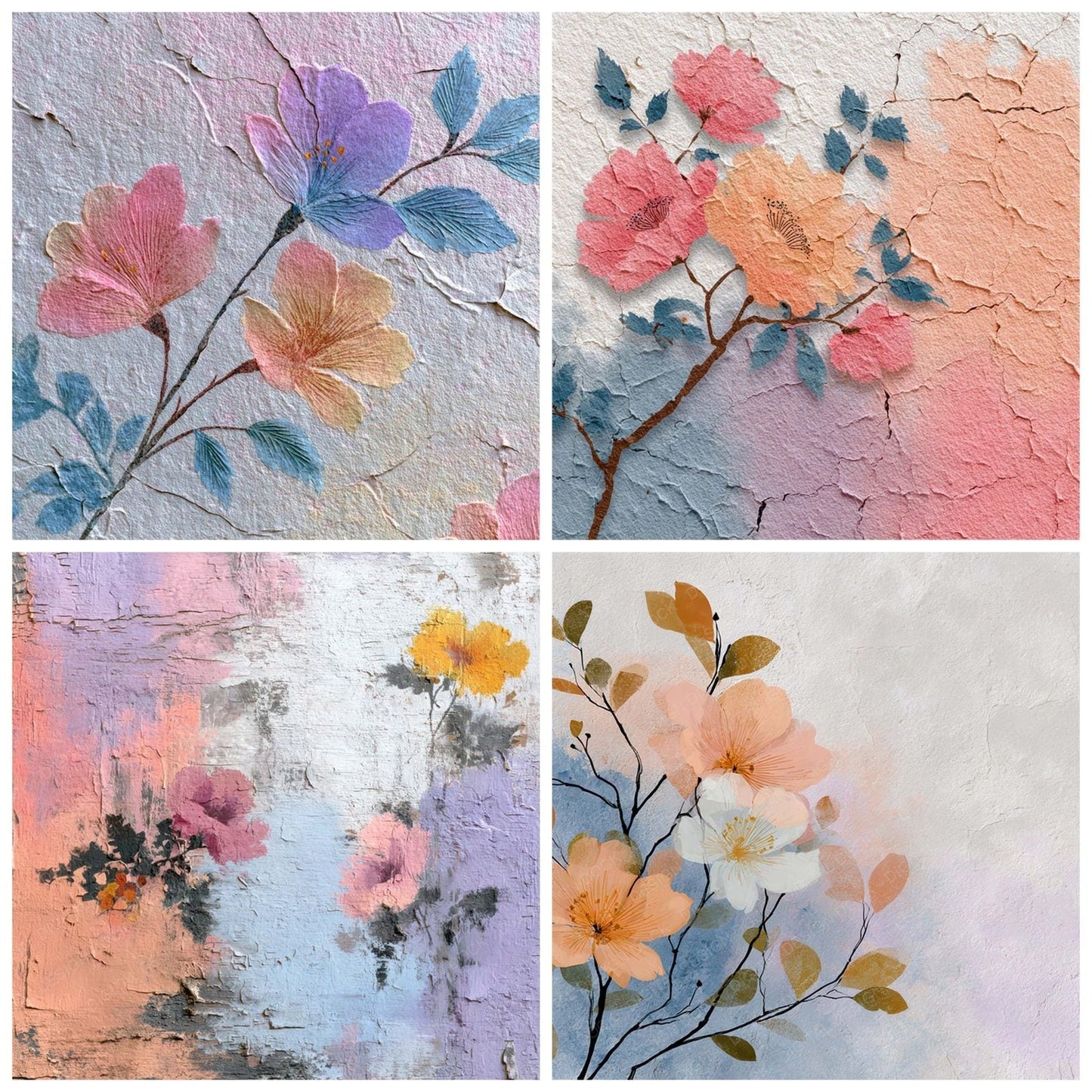 Almost White Rainbow Floral Wash Background Digital Paper Pack (DDD007748)