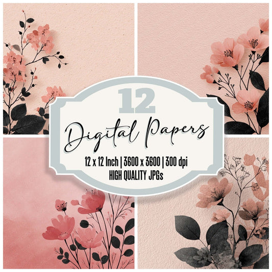 Blush Floral Block Background Digital Paper Pack (DDD007749)