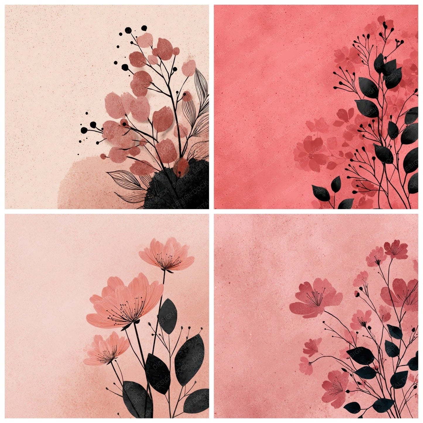 Blush Floral Block Background Digital Paper Pack (DDD007749)