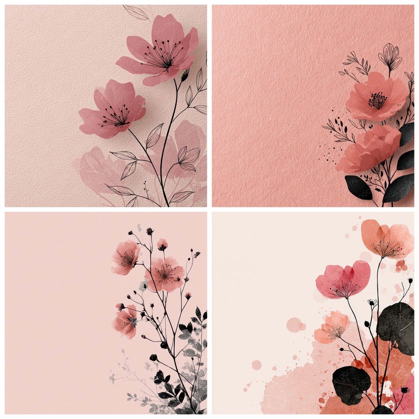Blush Floral Block Background Digital Paper Pack (DDD007749)