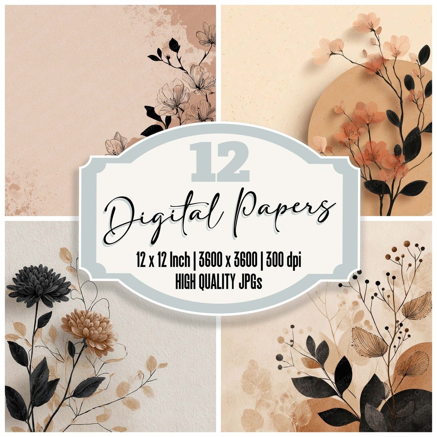 Clay Floral Block Background Digital Paper Pack (DDD007751)
