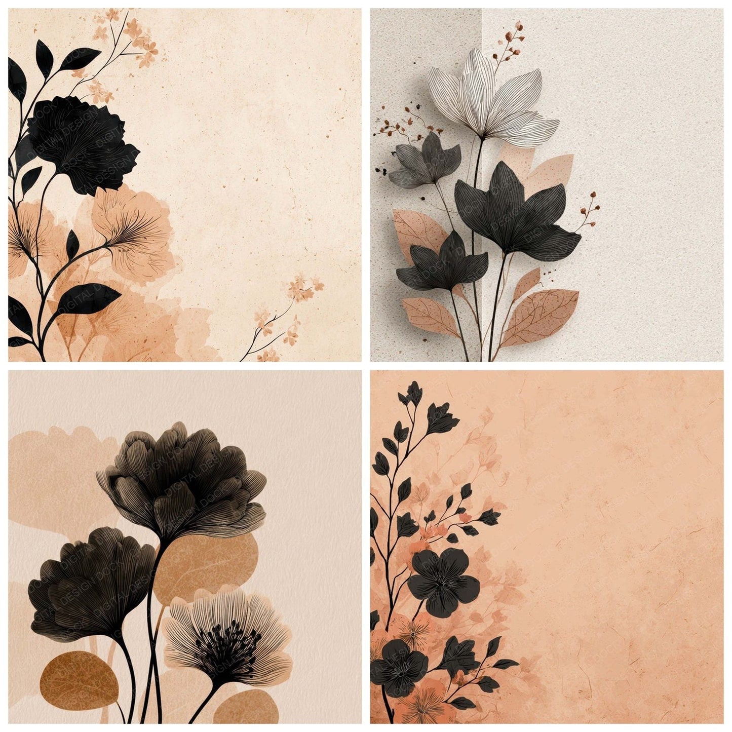 Clay Floral Block Background Digital Paper Pack (DDD007751)
