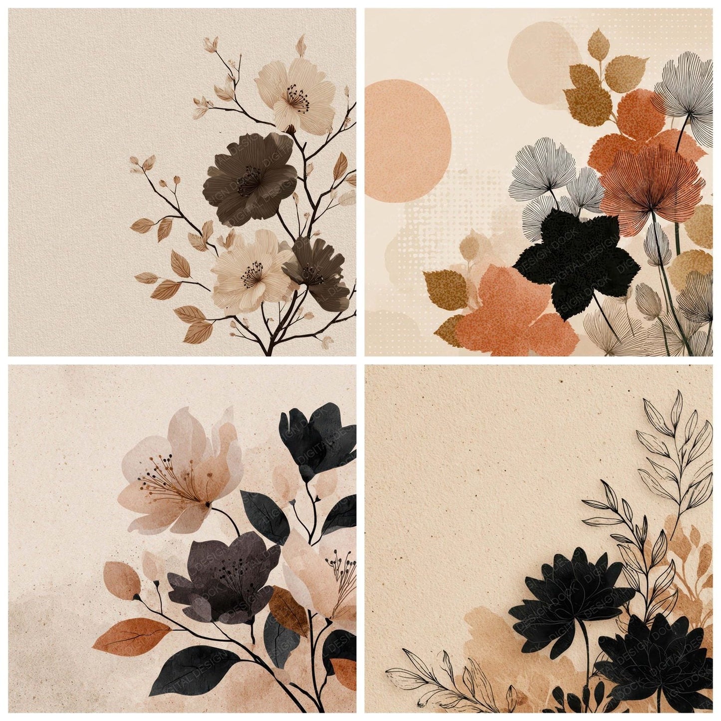 Clay Floral Block Background Digital Paper Pack (DDD007751)