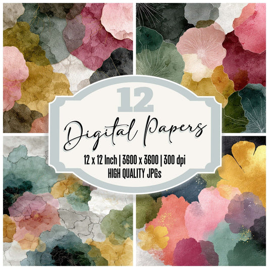 Earth Overlap Floral Wash Background Digital Paper Pack (DDD007753)