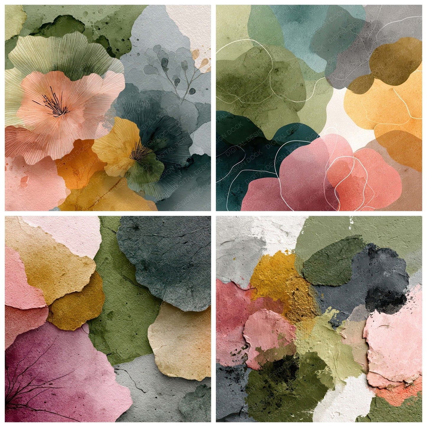 Earth Overlap Floral Wash Background Digital Paper Pack (DDD007753)