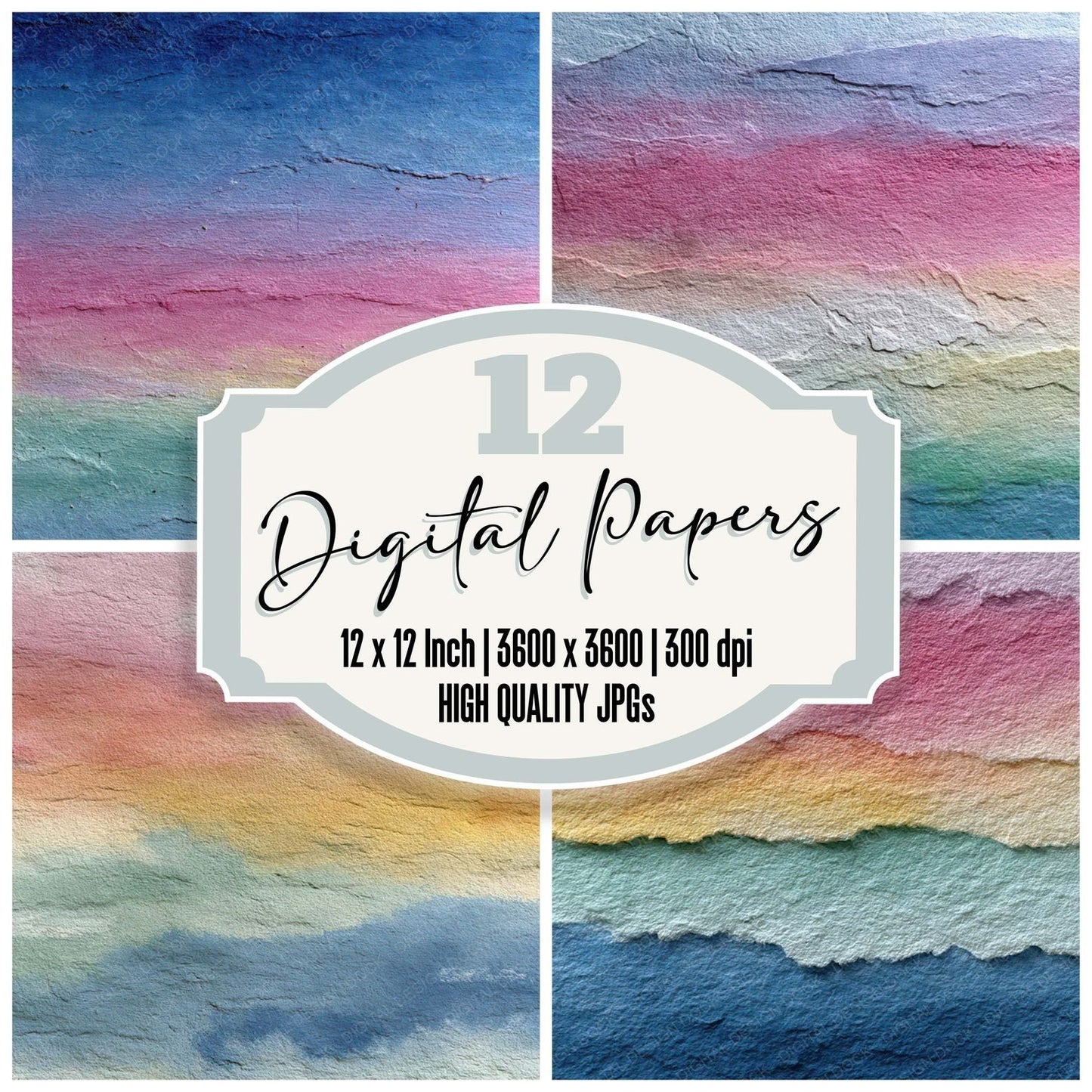Horizon Rainbow Floral Wash Background Digital Paper Pack (DDD007756)