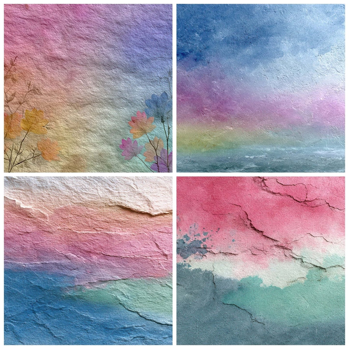 Horizon Rainbow Floral Wash Background Digital Paper Pack (DDD007756)