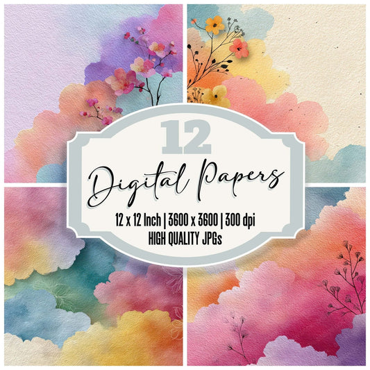Rainbow Floral Wash Background Digital Paper Pack (DDD007762)