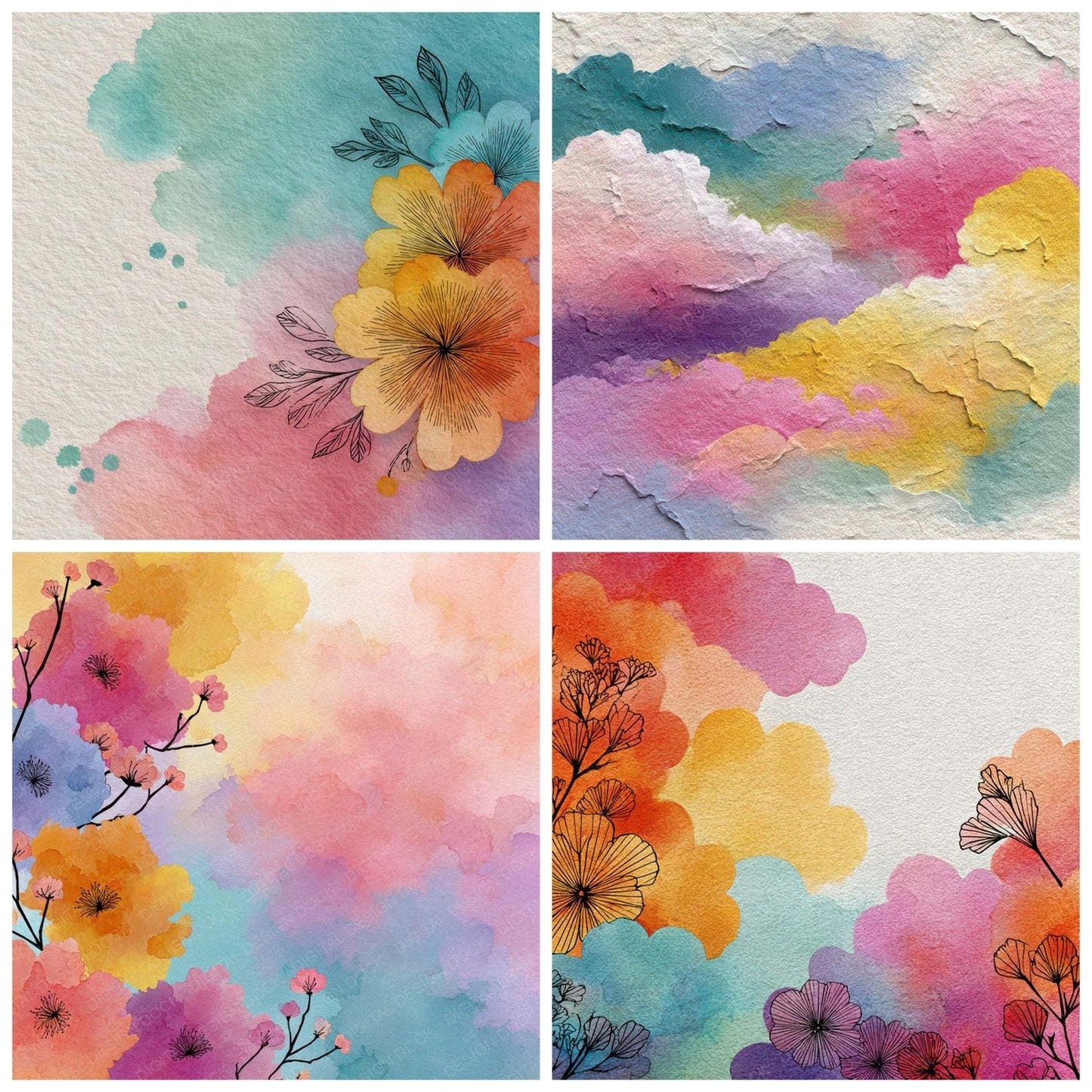 Rainbow Floral Wash Background Digital Paper Pack (DDD007762)