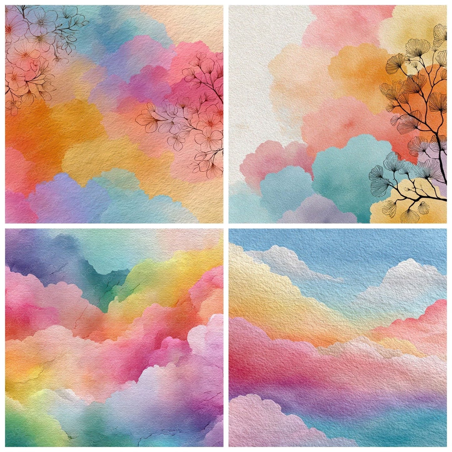 Rainbow Floral Wash Background Digital Paper Pack (DDD007762)