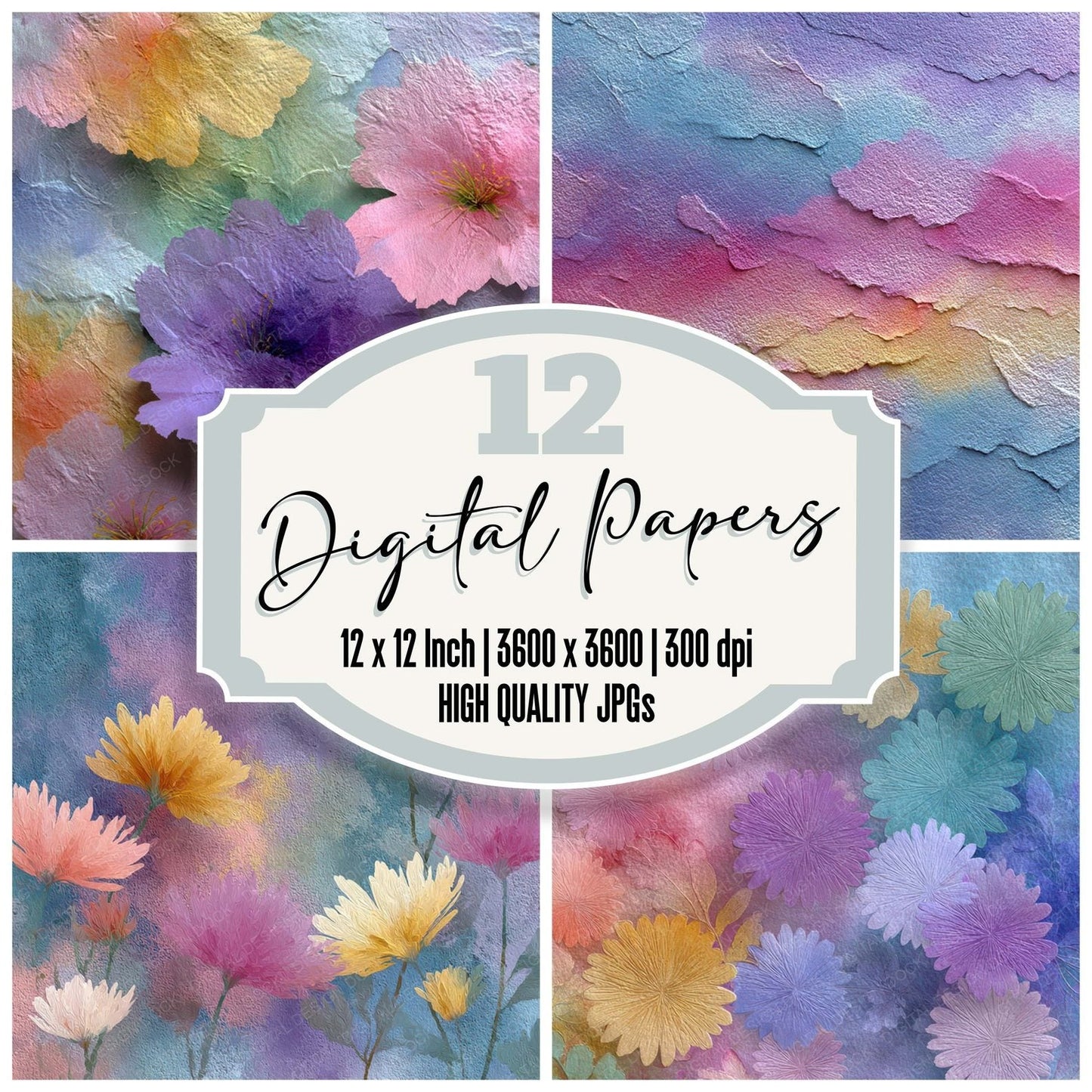 Rainbow Shadow Floral Wash Background Digital Paper Pack (DDD007763)