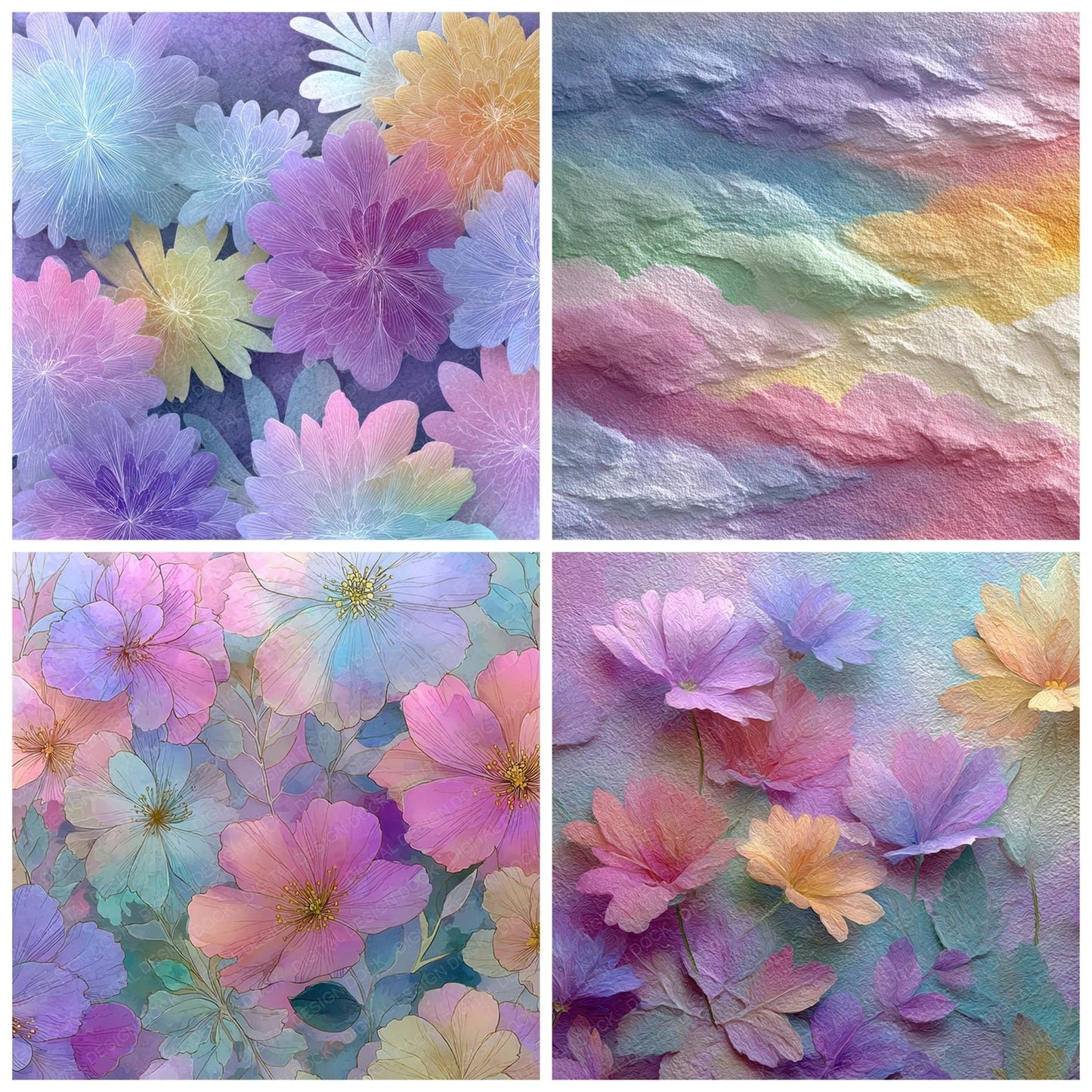 Rainbow Shadow Floral Wash Background Digital Paper Pack (DDD007763)