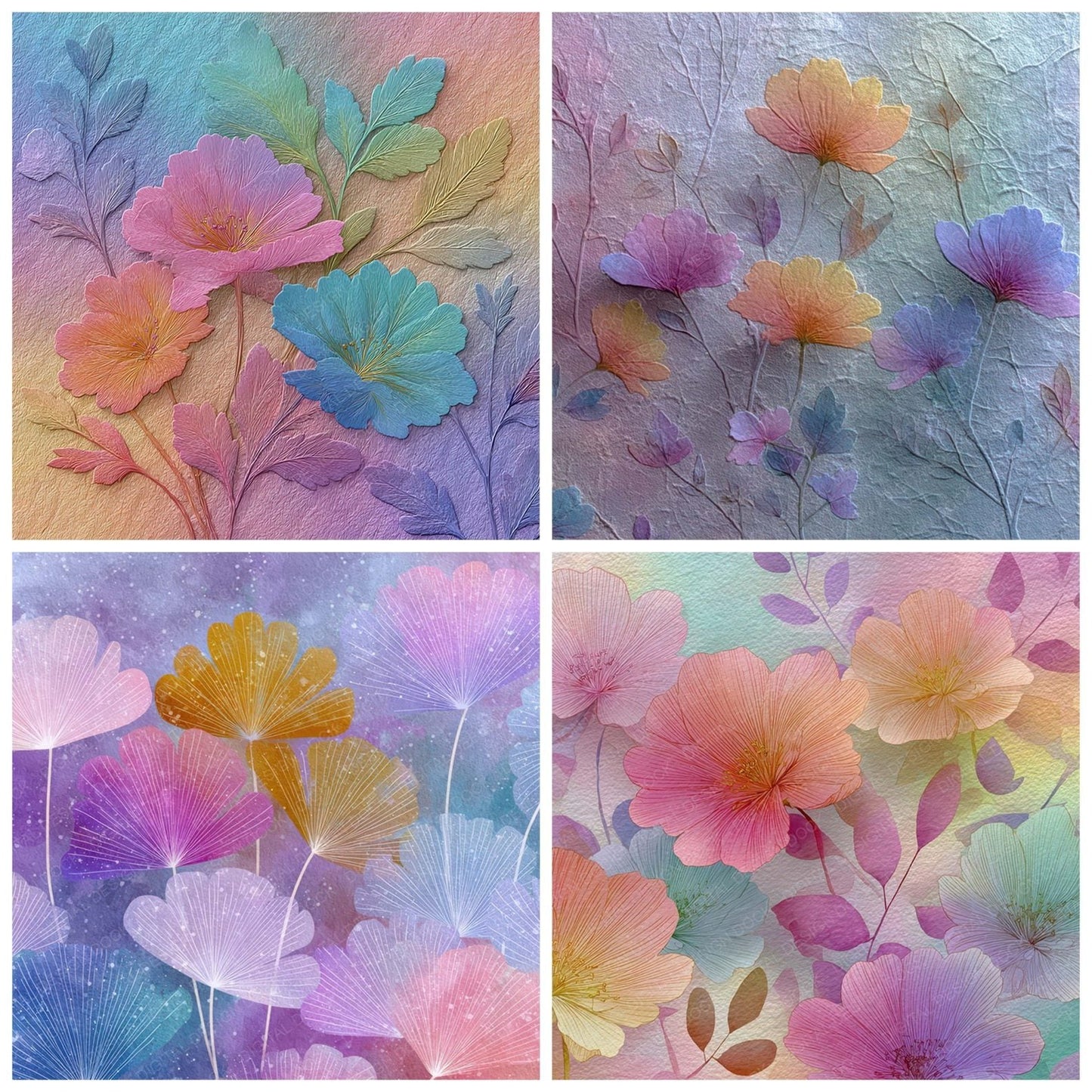 Rainbow Shadow Floral Wash Background Digital Paper Pack (DDD007763)