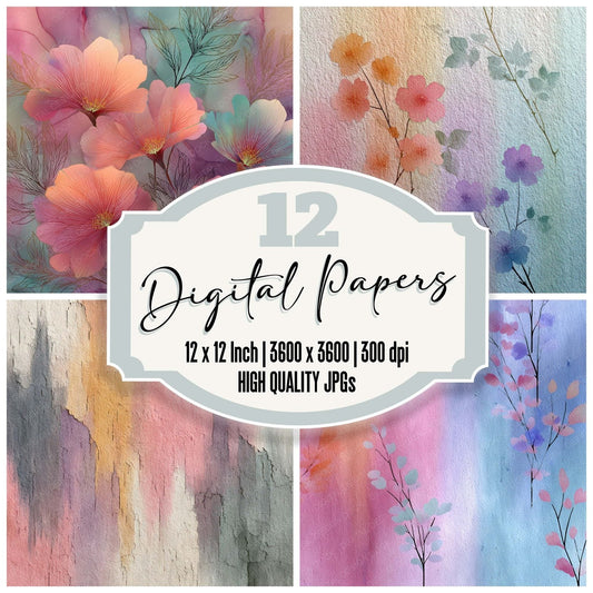 Vertical Rainbow Floral Wash Background Digital Paper Pack (DDD007767)