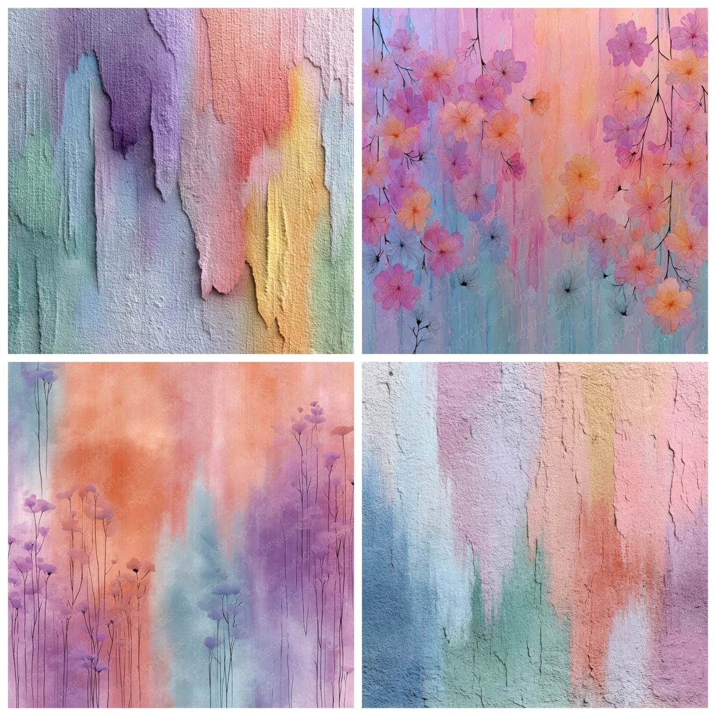 Vertical Rainbow Floral Wash Background Digital Paper Pack (DDD007767)