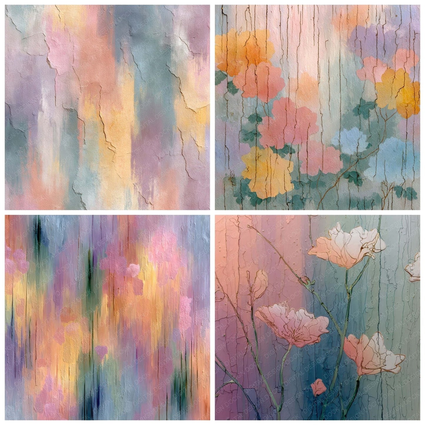Vertical Rainbow Floral Wash Background Digital Paper Pack (DDD007767)