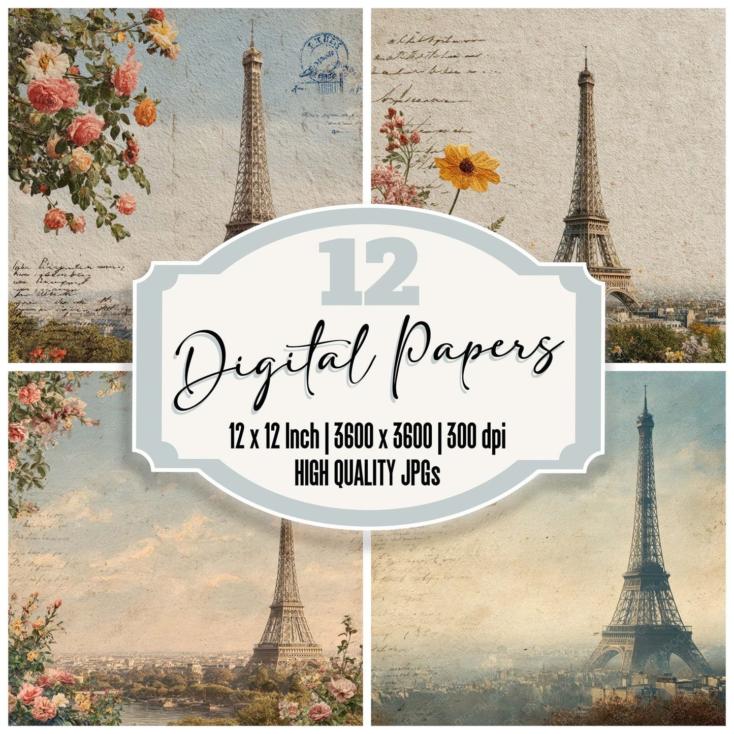 France Charm Paris Postcard Digital Paper Pack (DDD007772)