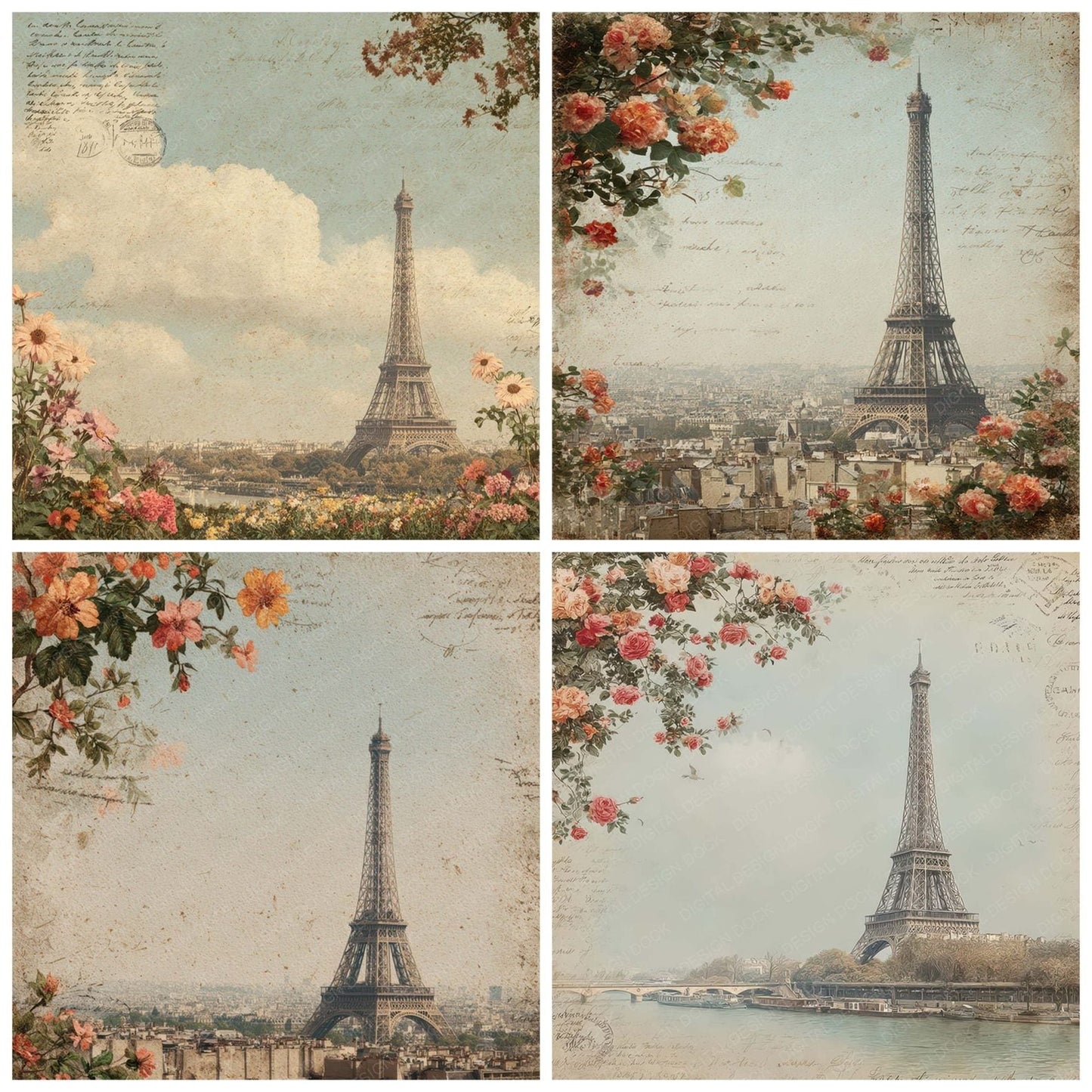 France Charm Paris Postcard Digital Paper Pack (DDD007772)