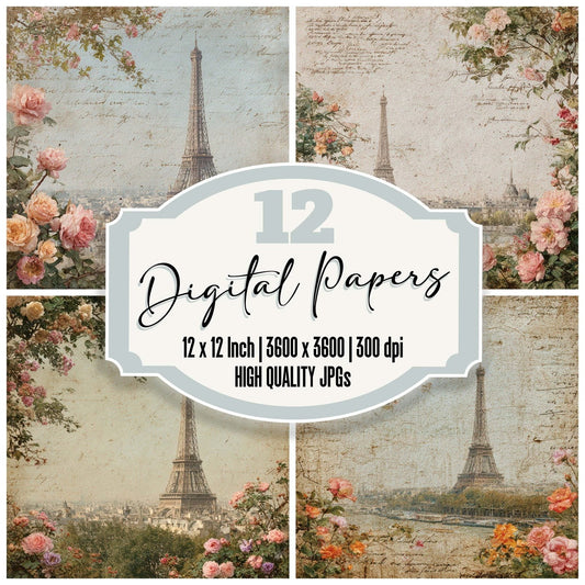 France Charm Paris Roses Digital Paper Pack (DDD007773)
