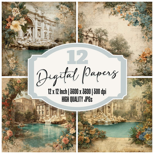 Italy Romance Trevi Fountain Digital Paper Pack (DDD007778)