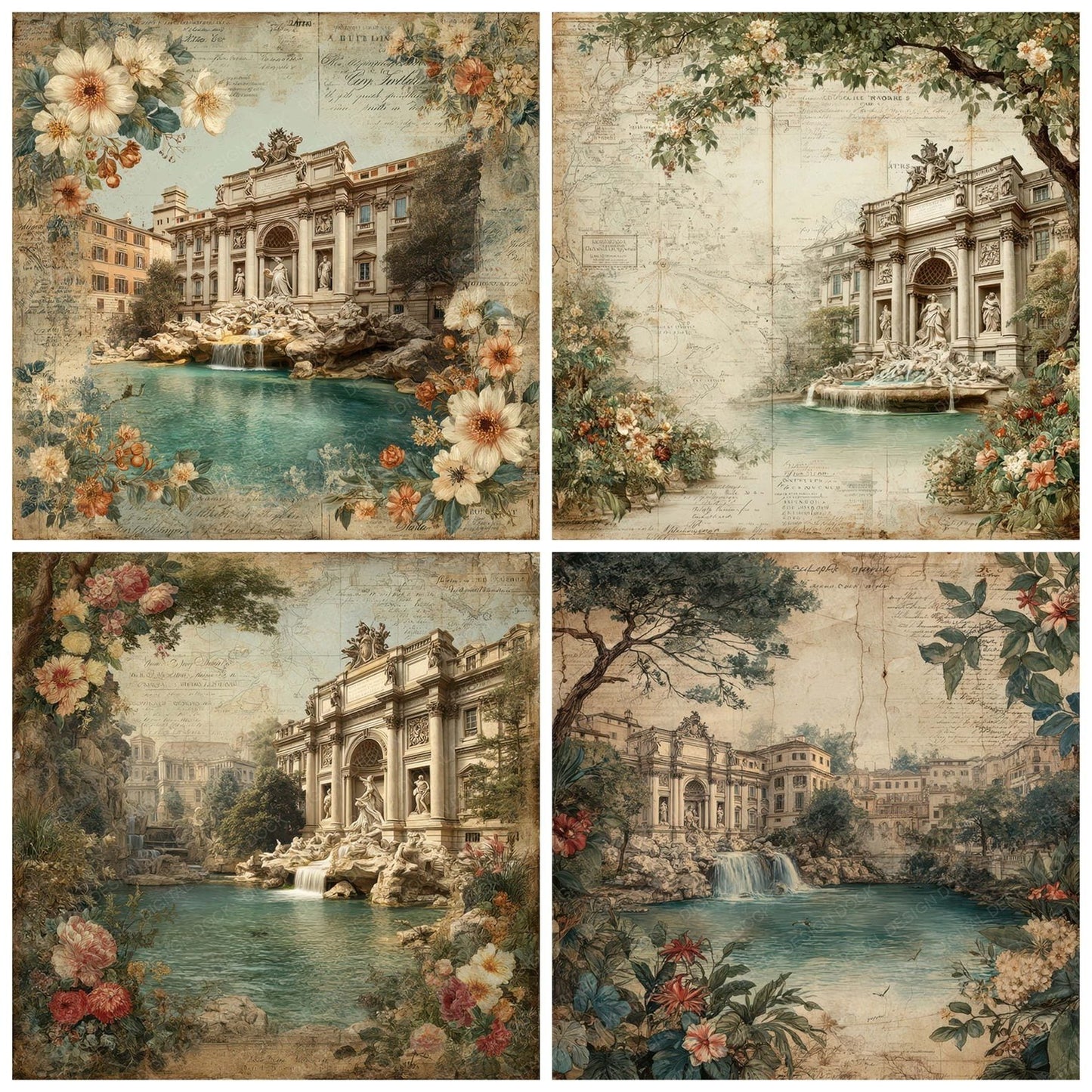 Italy Romance Trevi Fountain Digital Paper Pack (DDD007778)